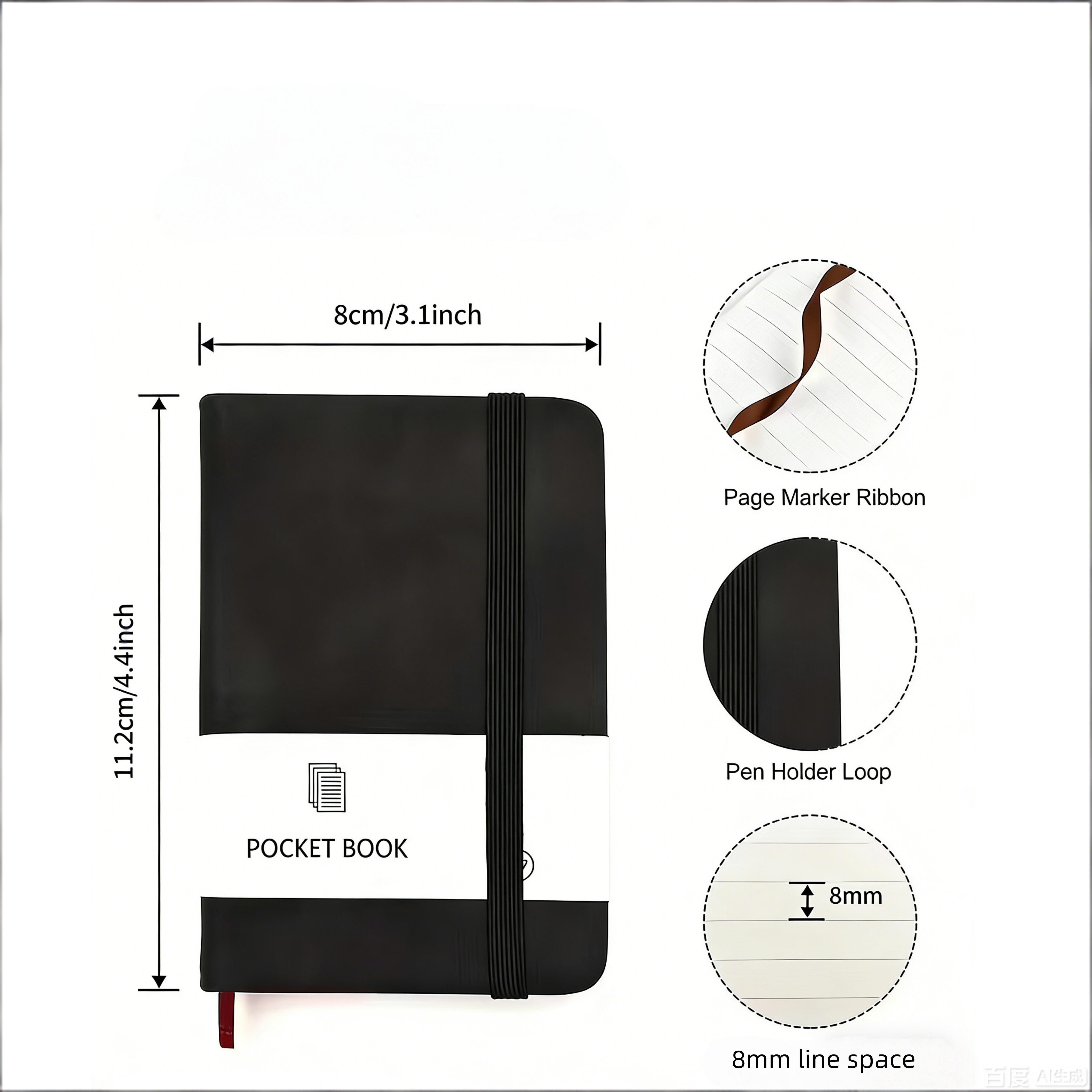 2PCS  Portable A7 Pocket Notebook, 200 Pages Small Pocket Journal, Faux Leather Mini Notebook with Elastic Closure, Pen Holder, Bookmark, for Travel, Office, School, Notes, Journaling & Everyday Use