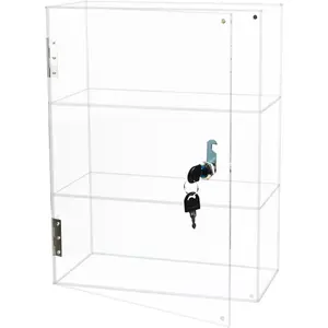 Display Case with Lock Key, 3 Shelf Locking Countertop Display Case Cabinet  with Shelves for Collectibles Office Retail Display Safe Storage 11.8x5.9x15.7 Inch