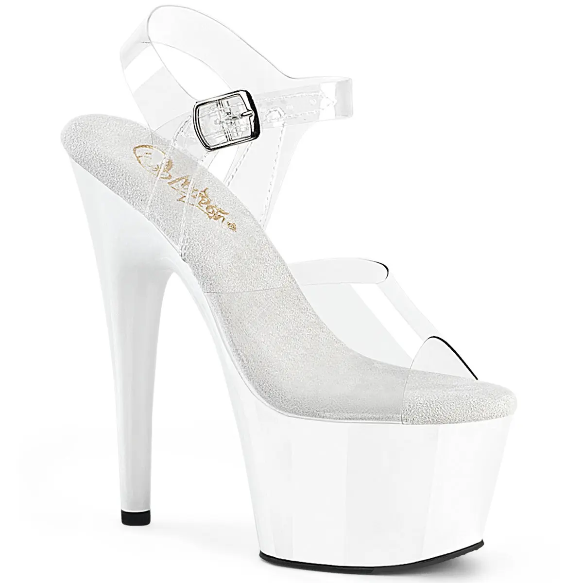 Pleaser Adore-708 Women's 7" (178mm) Heel Platform Sandals - Clear/White, Ankle Strap, Fashion Party Footwear, Party Heels, Pleaser Heels