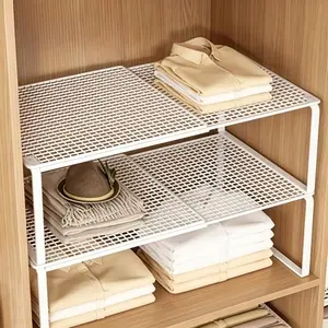 Metal Adjustable Closet Organizer Rack, Space-Saving Vertical Storage Shelf, Easy Install, Compatible with Shelving Systems
