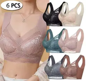 6 PCS Wire-free Seamless Bra for Women -Daily Comfort Bralette ,Breathable Stretch Fabric, No Digging & Back Smoothing Clothes Lace
