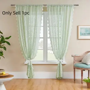 1pc French Vintage Lace Transparent Curtain, Half-Transparent No Drill Installation, Thick Polyester Fabric, Floral Phoenix Tail Design