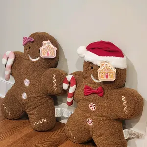 24 Inch Christmas Gingerbread Oversized Decorative Pillows with Santa Hats