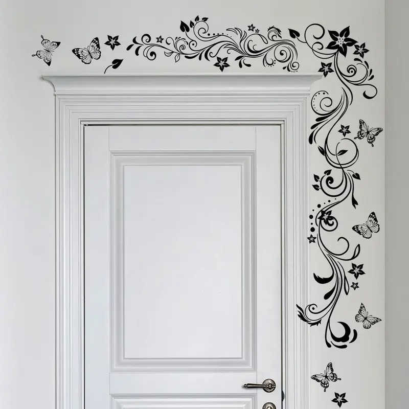 Butterfly & Flower Pattern Door Sticker, 1 Set Vintage Butterfly Wall Decals, Self Adhesive Wall Sticker, Decorative Sticker for Home Living Room Bedroom, Decoration Sticker, Wall Art Stickers, Door Decorations