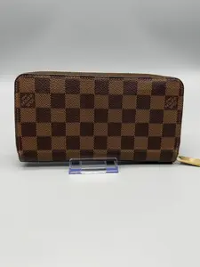 Pre-owned Louis Vuitton Coated Canvas Small Leather Goods Zippy Wallet Damier Ebene Rose Ballerine Interior