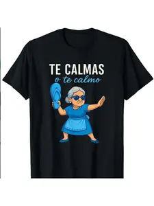 Funny Spanish Grandma T-Shirt, Humorous Elderly Print Tee, Casual Long Sleeve Slim Fit Top, All-Season Wear, Plain Surface Design