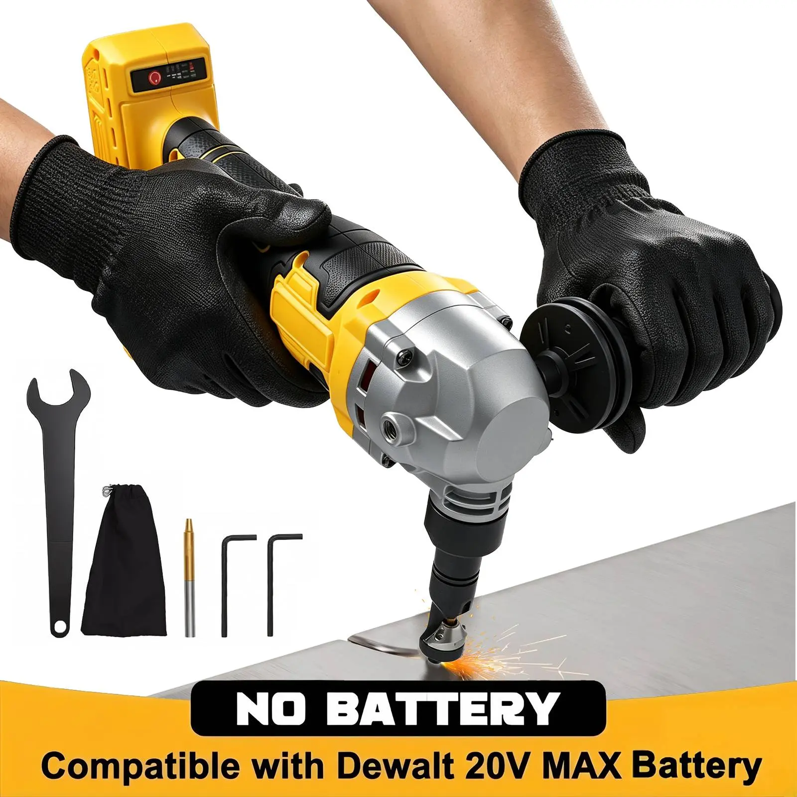 18 Gauge Brushless Sheet Metal Nibbler, Cordless Power Tool Compatible with DEWALT 20V MAX Batteries, 3000 RPM Cutter with Auxiliary Handle & 2 Cutting Blades (Tool Only), Brushless Motor