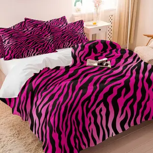 Black Pink Zebra Print Duvet Cover Set, 1 Duvet and 1-2 Pillowcases No Core, Hot Pink Base Color Paired with Black Zebra Stripe Lines, Soft Bedding, Y2K Millennial Style Bedroom Decor, Gift Choice