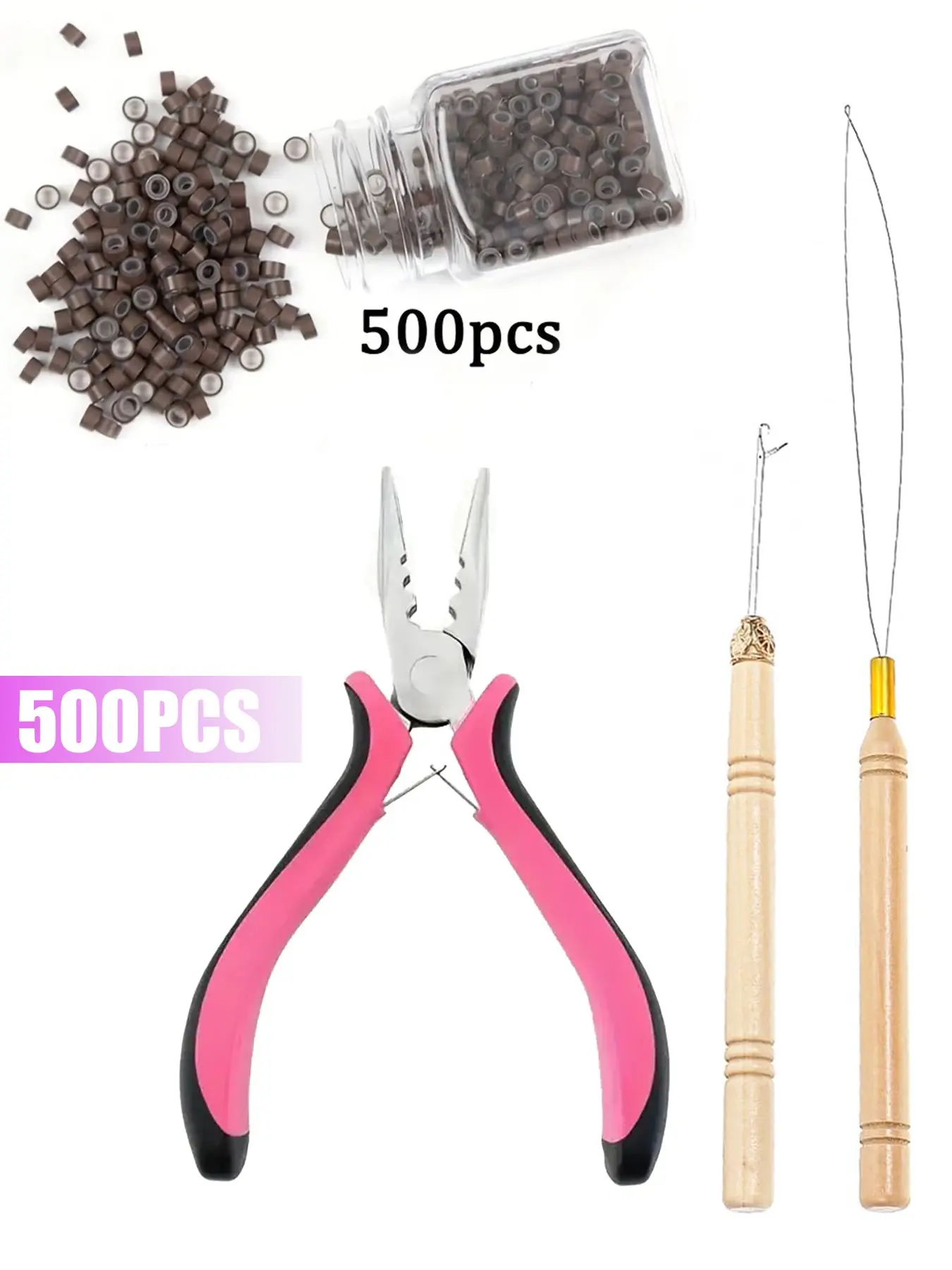 Hair Pliers for Bead Extensions Set, Micro Hairs Extension Kit, Microlink Beads Tools, Plier Micro Rings Loop Needle and Bead Device, Hair Styling Tools, Salon Supplies