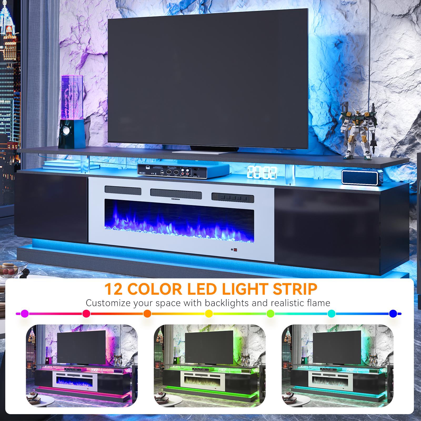 Aoxun 70" Floating TV Stand with 36" Electric Fireplace Wall Mounted Entertainment Center for TVs Up to 80" Black TV Console for Living Room