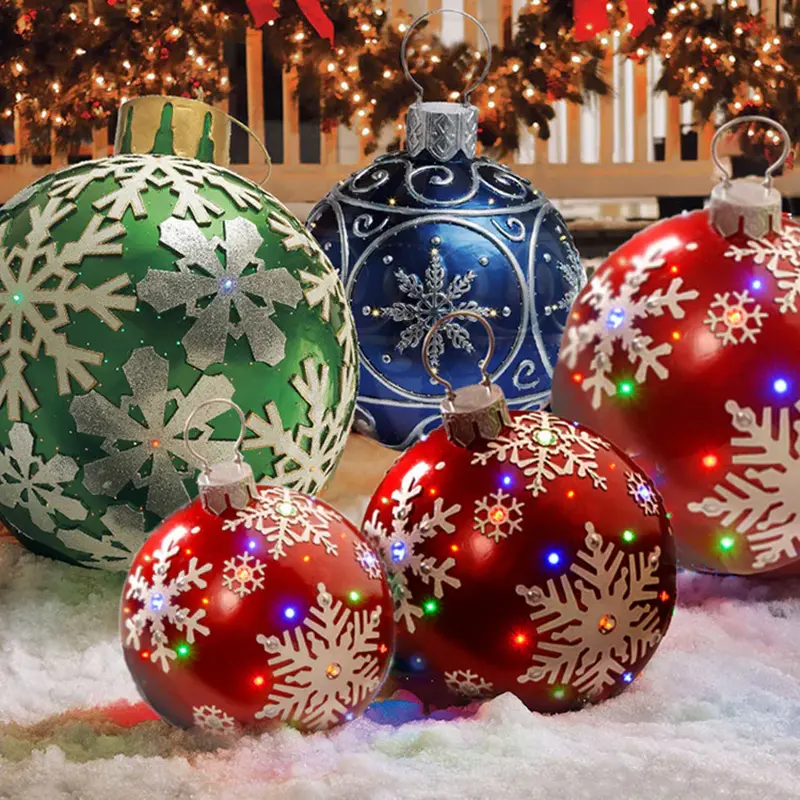 60CM Inflatable Christmas Ornament Ball - Outdoor PVC Giant Decoration for Trees and Holiday Displays - Large Festive Toy Ball