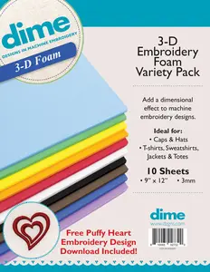DIME 3D Embroidery Foam Variety Pack 9x12 10 Sheets B450097