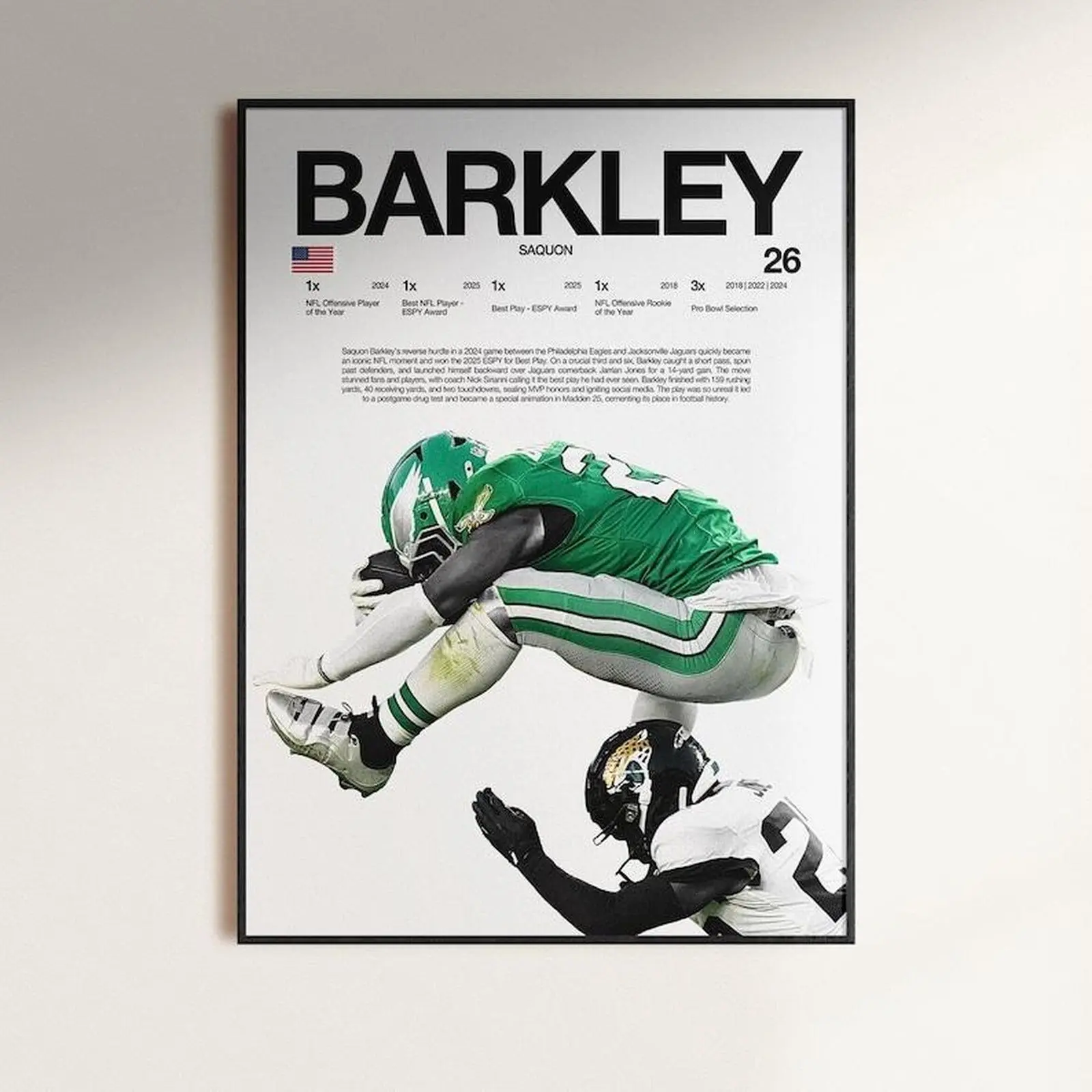 Saquon Barkley Poster, NFL Wall Print, Football , NFL Poster Print, Sports Decor, Philadelphia Eagles Poster, Football Gift (UnFramed)