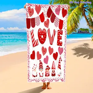 Heart Letter Love Print Beach Towel, Soft Absorbent Quick-Dry Fabric, Unisex Large Size, Perfect for Swimming Pool