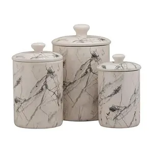 10 Strawberry Street Marble 3-piece Canister Set - White/Black