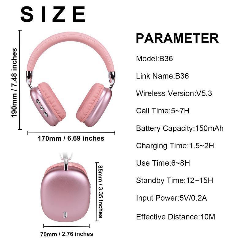 Cheeky Wireless Bluetooth Headphones, Over-Ear, Noise Cancelling, Hi-Res Audio, 48H Battery Life, Foldable, Mic for iOS/PC headphones Android Memory Headset Earbud Electronic