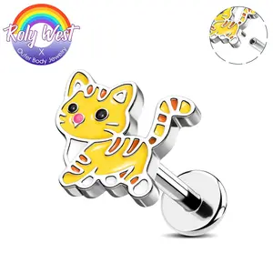 16G Flat Back Internally Threaded Cat Cartilage Earring Stud