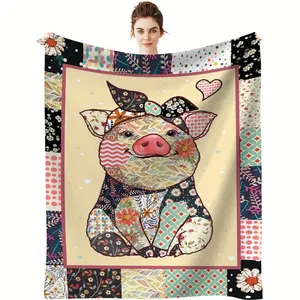 Cozy Pig Animal Pattern Flannel Blanket - Soft and Warm Throw for Couch, Bed, and Sofa