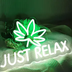 Leaf & Just Relax Design Decorative Neon Sign, USB Powered Neon Light with Chain Hook, Dimmable Neon Sign for Home Party Decoration, Aesthetic Neon for Birthday Party Supplies, Led Neon Lights