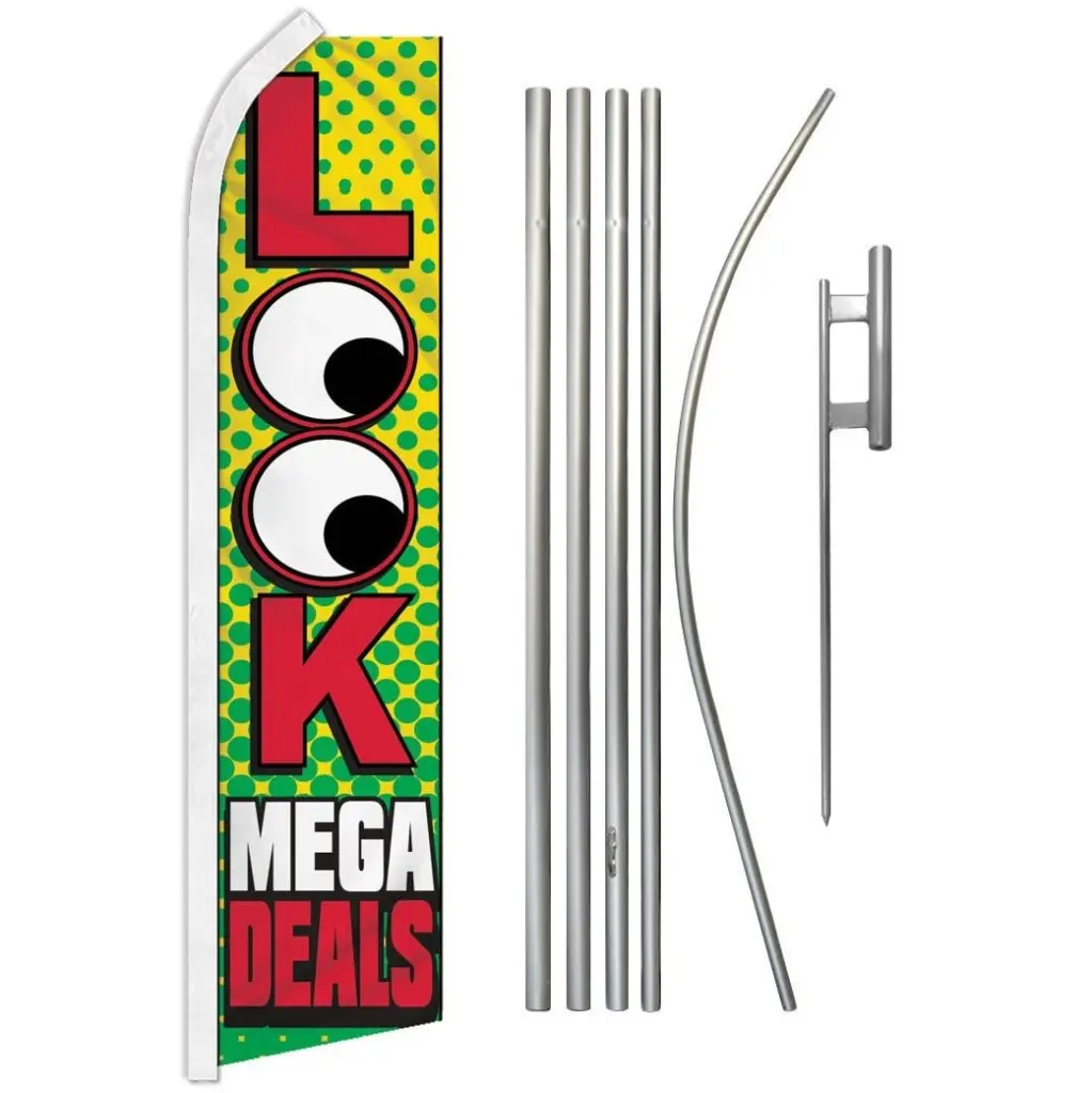 Super Flag and Pole Kit - Aluminium-Steel Pole, Polyester Banner for Home & Festive Party Backdrops, Windproof, Synthetic, Curved