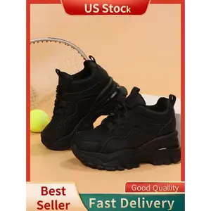 1 Pair Women"S New Thick-Soled Platform Sporty Shoes, Leather Upper Round Toe Lace-Up Casual Sneakers, Anti-Slip Fashion Chunky Sneakers, Shipped From US Warehouse