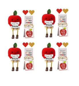 4 sets Teacher Appreciation Gifts Handmade crochet Apple Bookmark Bracelet with Card  Teacher Gifts Bulk End of Year Teacher Appreciation Gifts