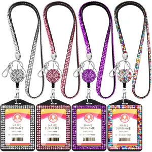 Fashion Purple Bling Crystal Neck Lanyard W/Vertical ID/Name Card Holder,Gift Rhinestone Retractable Badge Reel Clip,Key Ring Ribbon, Glitter Lanyard, Easy to Identify, Stylish and Beautiful, Suitable for Individuals and Company Employees