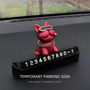 Cute Funny Bulldog Car Temporary Parking Number Plate Decor Dashboard Gift Auto Accessories Cute Ornament P8A1