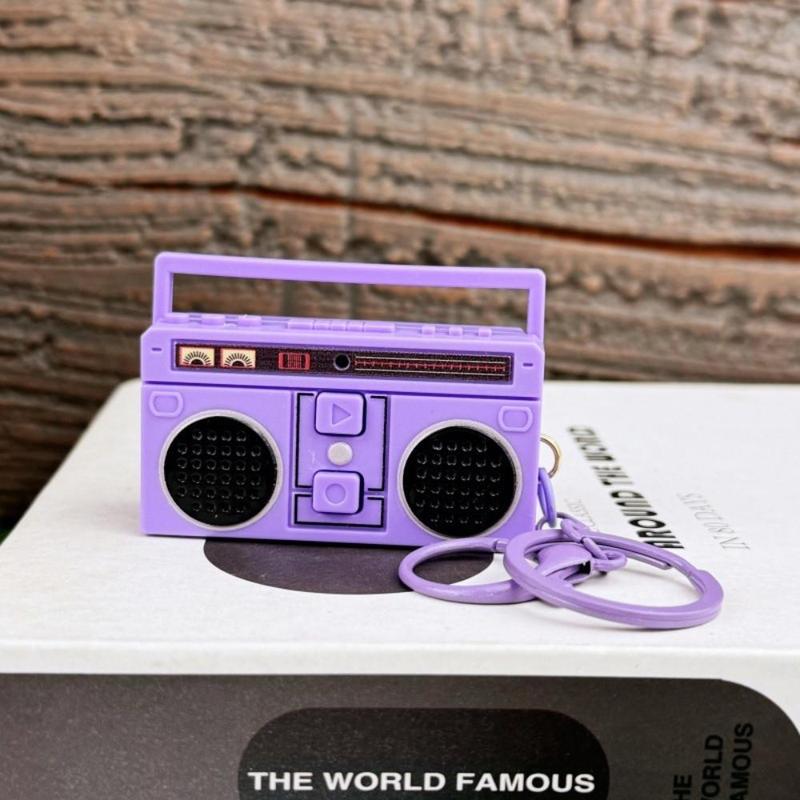 2 Pcs  Nostalgic Mini Radio Recorder Keychain Nostalgic Vintage Mini  Radio That Can Record Classical Funny Bag Ornaments design retro Stretchy Scrunchie Lanyard with Retractable heart