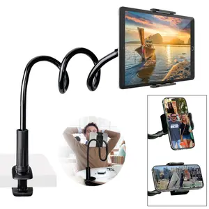 Gooseneck Phone Holder,  Adjustable Flexible Phone Stand for Bed, Cell Phone Mount Clamp Clip with Flexible Long Arm, Overhead Mount for Desk Headboard Bedside, Fit for Most Smartphones