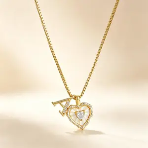 Tewiky Gold Box Chain Scalloped Shell Heart CZ Initial Necklace A Micro Pave Letter Pendant For Valentine's Day gifts summerwins black friday christmas gift