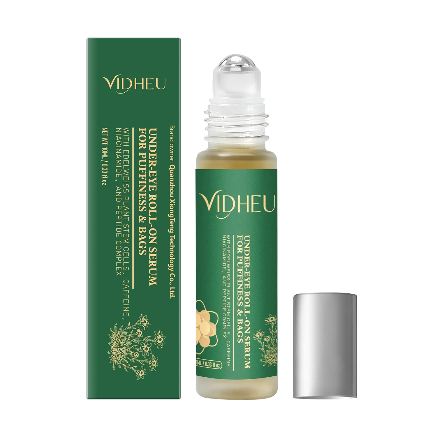 Under Eye Roll-On Serum for Puffiness & Dark Circles – Caffeine, Niacinamide, Peptide Complex & Edelweiss Plant Stem Cells for Brighter, Firmer-Looking Eyes