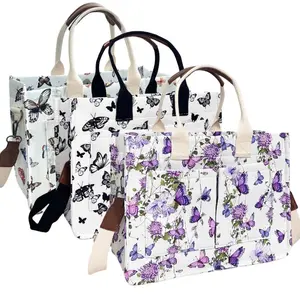 Women Tote Bag - Floral Cherry Strawberry Bag with Multiple Pockets, Adjustable Strap, Hand Wash Only, Ideal for Travel and Everyday Use