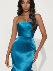 Anastasia Ruffle Satin Gown - Blue