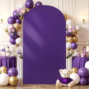 Purple Arch Cover 6FT Spandex Fitted Wedding Arch Stand Covers Round Top Chiara Arch Covers Stretchy Backdrop Cover for Birthday Banquet Decoration