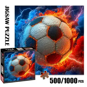 1pc 1000 piece adult puzzle 58x58cm Soccer Ball with Flames and Lightning in Clouds 500 pieces paper jigsaw puzzle suitable for DIY creative games for adults and families, birthday and holiday stres