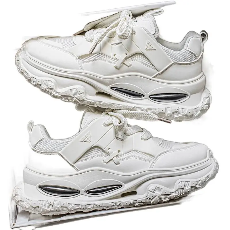 Chunky White Platform Sneakers with Breathable Mesh Upper & Visible Air Cushioning – Perfect for Streetwear & All-Day Comfort