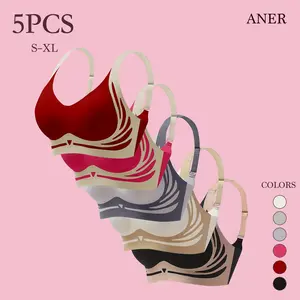 5 PCS Women's Color Block Adjustable Wireless Bra Soft Comfortable Breathable Supportive Seamless Push Up Padded Lingerie for Everyday Wear All Seasons Elegant & Chic