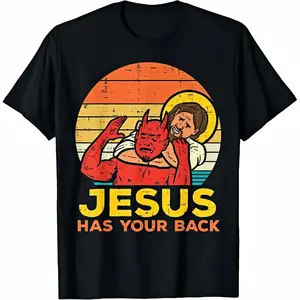 Cotton Jesus Has Your Back Jiu Jitsu Retro Christian Men Women Kids T-Shirt