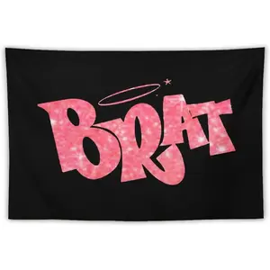 Brat Pink Glitter Print Tapestry Funny Tapestries Wall Hanging Aesthetic Tapestry Backdrop Party Decoration Tapestries Wall Art Home Decorative Light