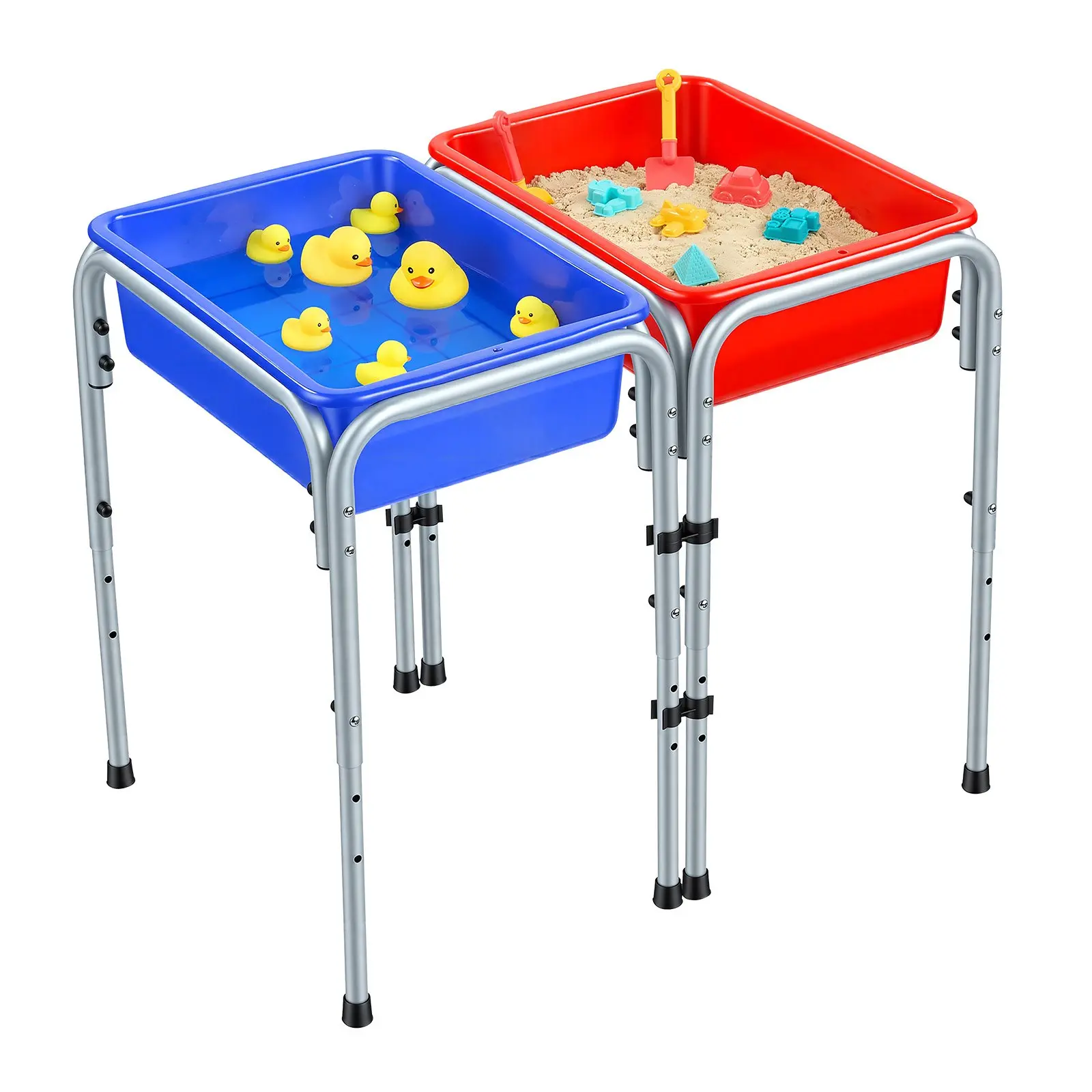 【DealsForYouDays】VEVOR Sensory Table for Toddlers, Kids 2-Station Sand and Water Adjustable Play Table with Detachable Storage Bins and Non-Slip Feet, Carbon Steel Frame, Rounded Corners, for Boys and Girls Exploring