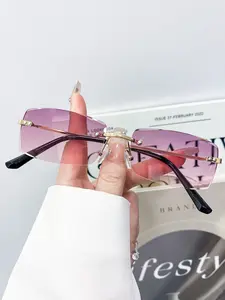 New Rectangle Frameless Fashion Glasses, Unisex High-End Design, Versatile Simple Decoration, Stylish Eyewear for Men and Women