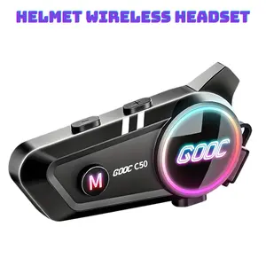 C50 Motorcycle Helmet Bluetooth-compatible Headset, Bluetooth-compatible 5.3, Three-Color RGB Atmosphere Light, Ipx7 Waterproof, Hands-Free Calling