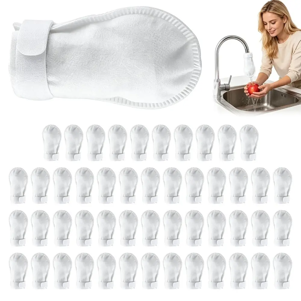 50 Pack High Density Faucet Filter, Splash Proof Cotton Pouch Kit,Tap Cartridge with Sediment Barrier,Fine Fiber Mesh Purifier,Water Clean Guard with Compact Style,Universal Anti-Splash Water Filter