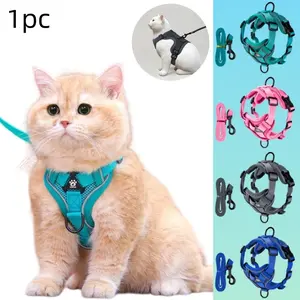 Cat Chest Harness Leash Set, Breathable Mesh Reflective Anti-Pull Adjustable, Suitable for Small Medium Cats, Outdoor Night Safety