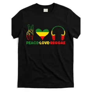 Unisex Rasta Reggae Music Pattern T-Shirt - Peace Love Jamaica Green Yellow Red Embellishments - 220g Heavy Cotton Short Sleeve Round Neck Casual Top, Suitable for Men and Women, Adult Clothing, Bright Print Comfortable Style