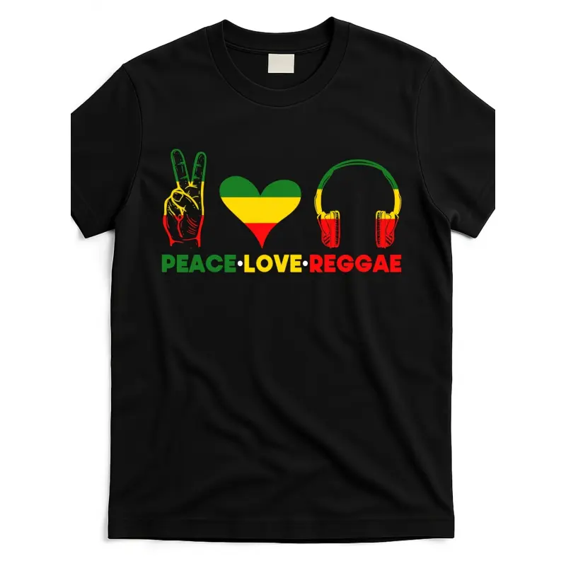 Heavyweight Cotton T-Shirt, Rasta Peace Love Jamaica Graphic, Unisex Short Sleeve Casual Streetwear, Shortsleeve, Menswear, Tshirt, Top, Fabric, Print, Round Neck, Casual Fit, Regular Fit, Childrens Day, Peace Sign Art