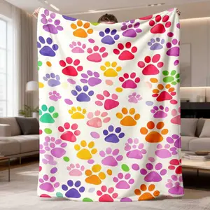 2026 New Flannel Blanket 1Pc Comfortable Colorful Cat Paw Design - Soft, Warm, Multi-Purpose For Sofa, Bed, Car, Office, Camping Year-Round Home Decoration Gift, Travel