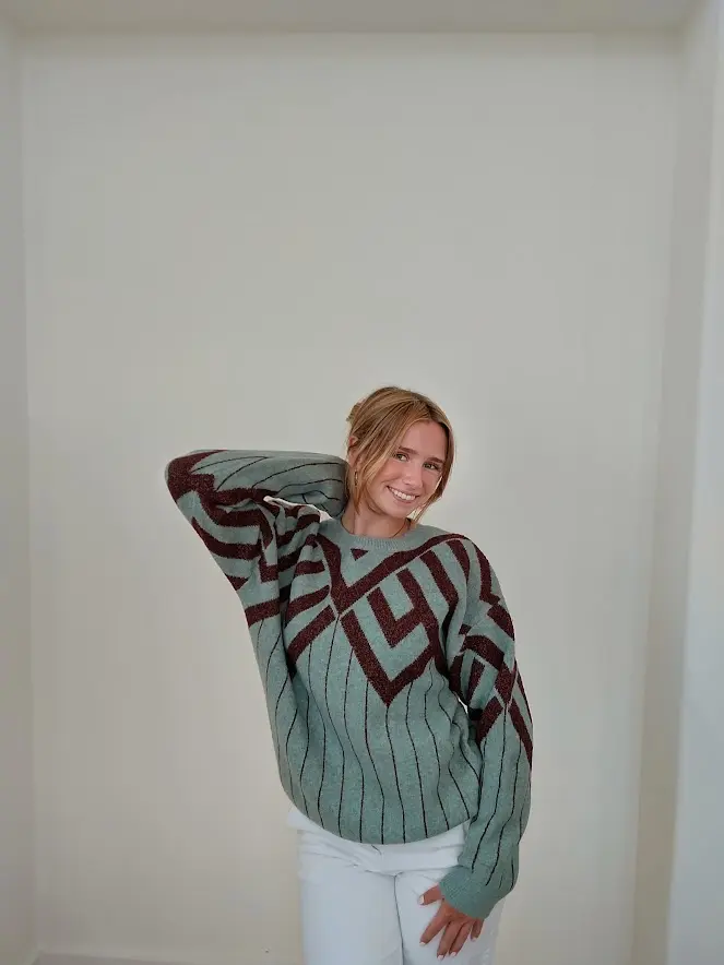 100% Alpaka Wool Green and Brown Sweater