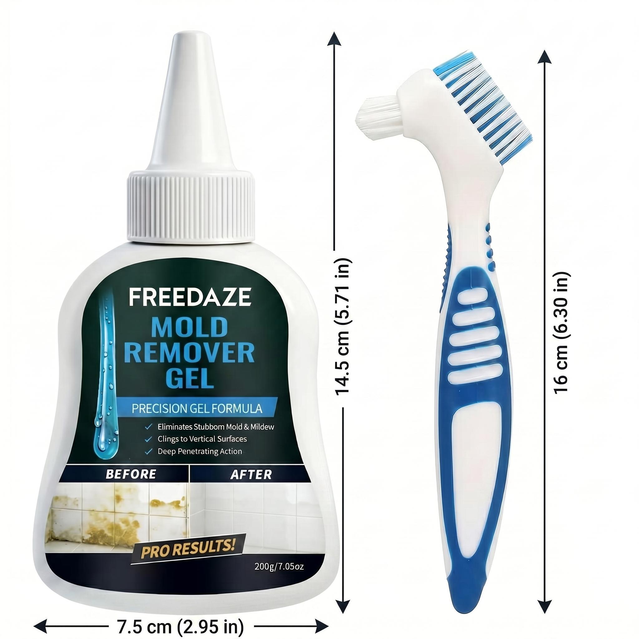 FREEDAZE Mold Stain Cleaning Gel with Brush, Precision Nozzle for Tile Grout, Bathroom Seals, Sink Edges & Front Load Washer Seals-7 Fl Oz